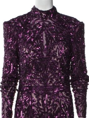 Elegant Long-Sleeve Purple Sequin Gown